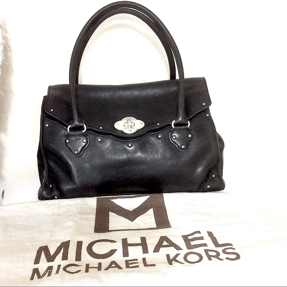 Vintage Michael Kors Studded Leather Shoulder Satchel Black